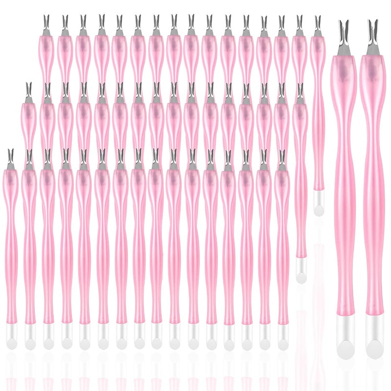 heemeei 50Pcs Nail Cuticle Trimmer Rubber Nail Cleaner, Plastic Handle Cuticle Knife, Double End Nail Dead Skin Fork Cuticle Pusher Bulk Nail Art Cuticle Remover Tools(Pink) - Image 1
